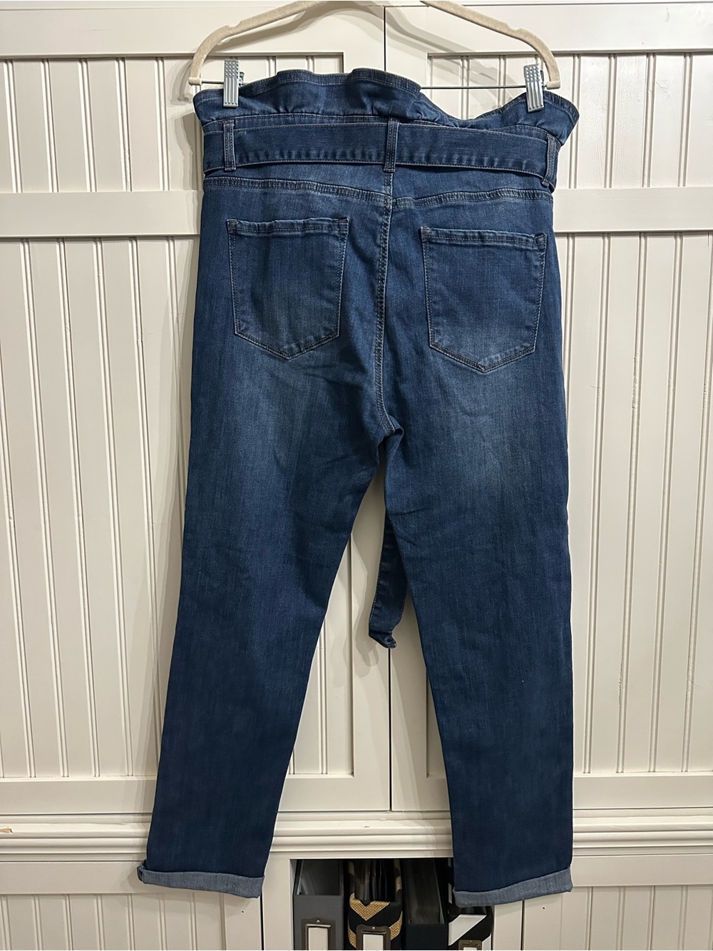 C’Est Toi High-Waist Tie-Belt Paperbag Jeans — Blue size 15 - Picture 8 of 10